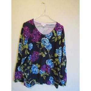 🤯 Charter Club Black w Blue Flowers Cardigan Size 3XL